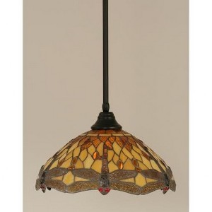 Toltec Lighting Any 1 - Light Pendant in  Matte Black with 16" Amber Dragonfly Art Glass Shade - 1 of 1