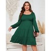 Plus Size Women's Smocked Dress - Round Neck, Puff Sleeves & Tiered Hem Stretchy Flowy Maxi Dress - 4 of 4