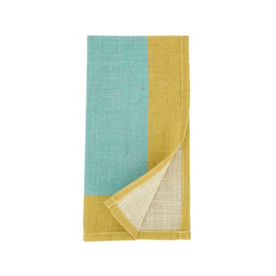 Green and Blue Multicolored Band Linen Blend Napkins, 20"x20" (Set of 4)