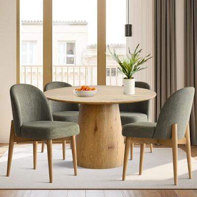 5 Piece Oak Wood Dining Table Set for 4,Extendable Dining Table with 4 Upholstered Armless Dining Chairs for Dining Room,Kitchen-Maison Boucle