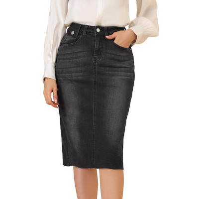 Black jean skirt to the clearance knee