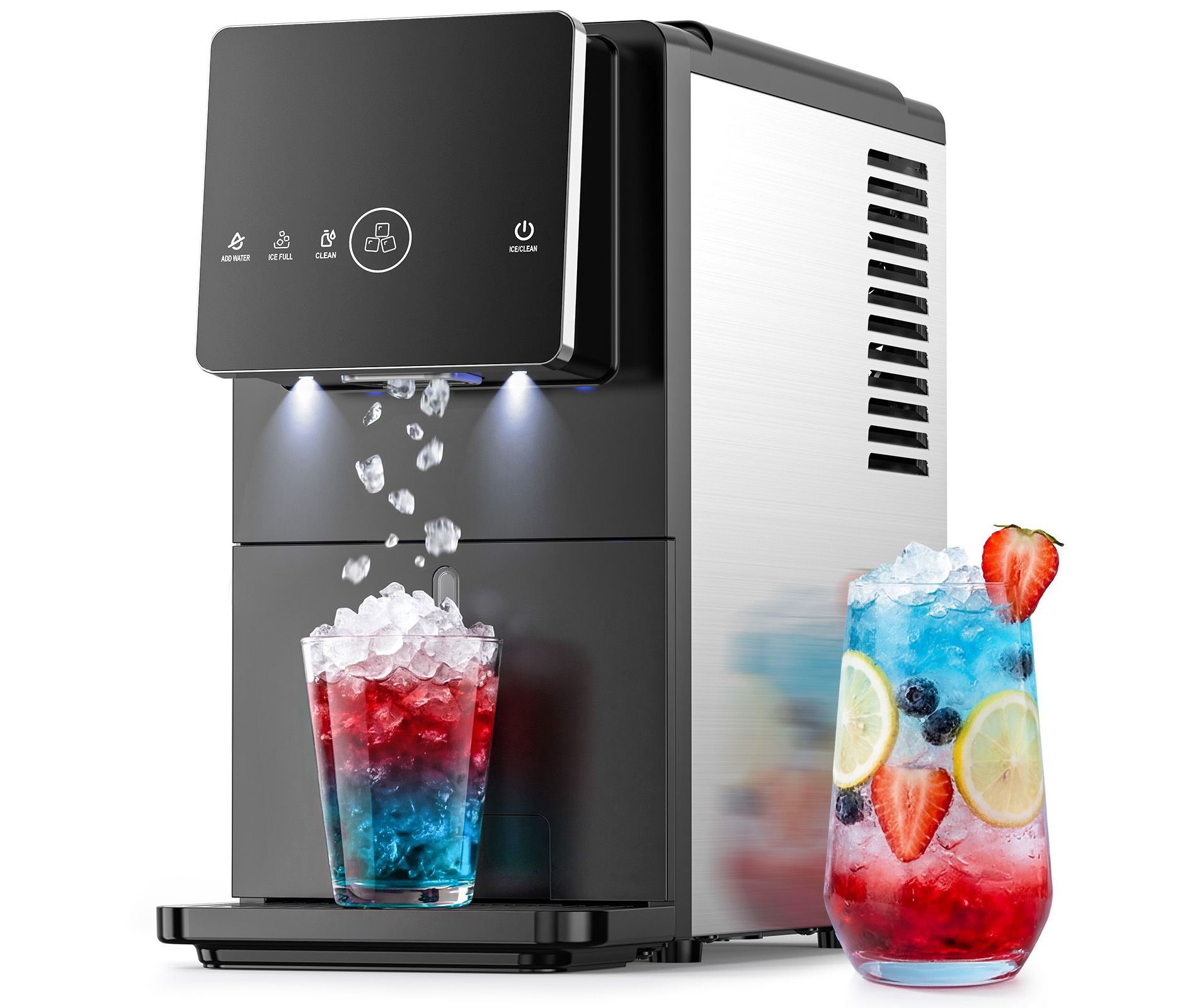 Kismile Nugget Ice Maker with One-Touch Ice Dispensing, 33 lbs Daily Output, 1.5 lb Storage, 61oz Tank, 10-15 Min First Ice, No Scoop Needed
