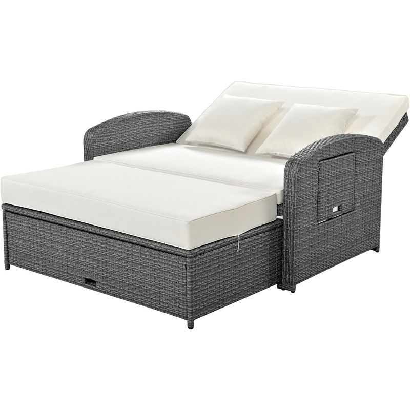 Carrie PE Wicker Rattan Double Chaise Lounges for 2-Person with Adjustable Back and Cushions, Outdoor Furniture, Tanning Near Me - Maison Boucle, 2 of 10