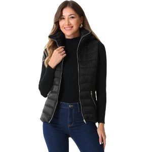 Allegra K Women's Zip-Up Sleeveless Winter Hoodie Quilted Jacket - 1 of 4
