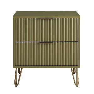 Manhattan Comfort Dumbo 2 Drawer Nightstand Olive Green: Modern Design, Metal Legs, MDF Frame - 1 of 4