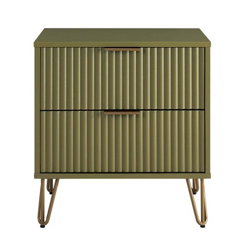 Manhattan Comfort Dumbo 2 Drawer Nightstand Olive Green: Modern Design, Metal Legs, MDF Frame - image 1 of 4