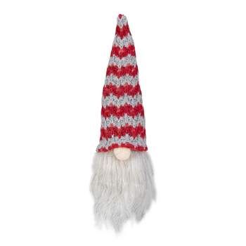 Northlight 8" Lighted Red and Gray Knit Gnome Head Christmas Ornament
