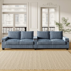 TiramisuBest 133" 4-Seater Corduroy Sofa Couch–Modern Design with USB Ports, Hidden Storage, Flip-Top Cup Holders,Green - 1 of 4