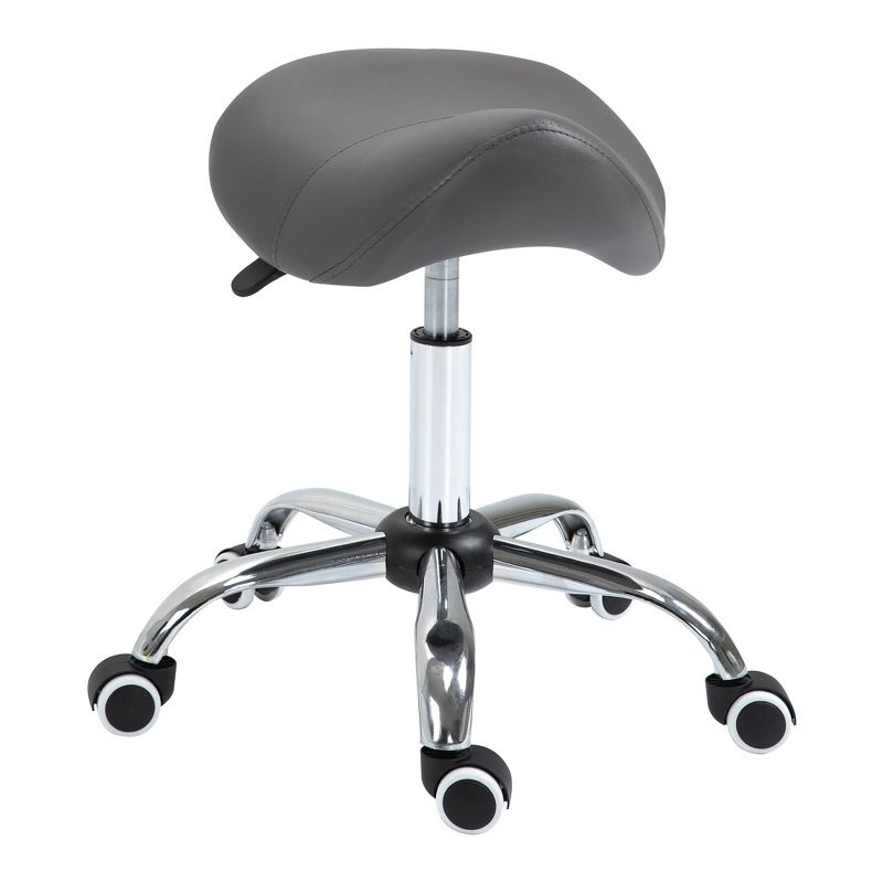 HOMCOM Ergonomic Rolling Saddle Stool PU Leather Hydraulic Spa Stool Height Adjustable Swivel Drafting Medical Salon Chair, 4 of 9