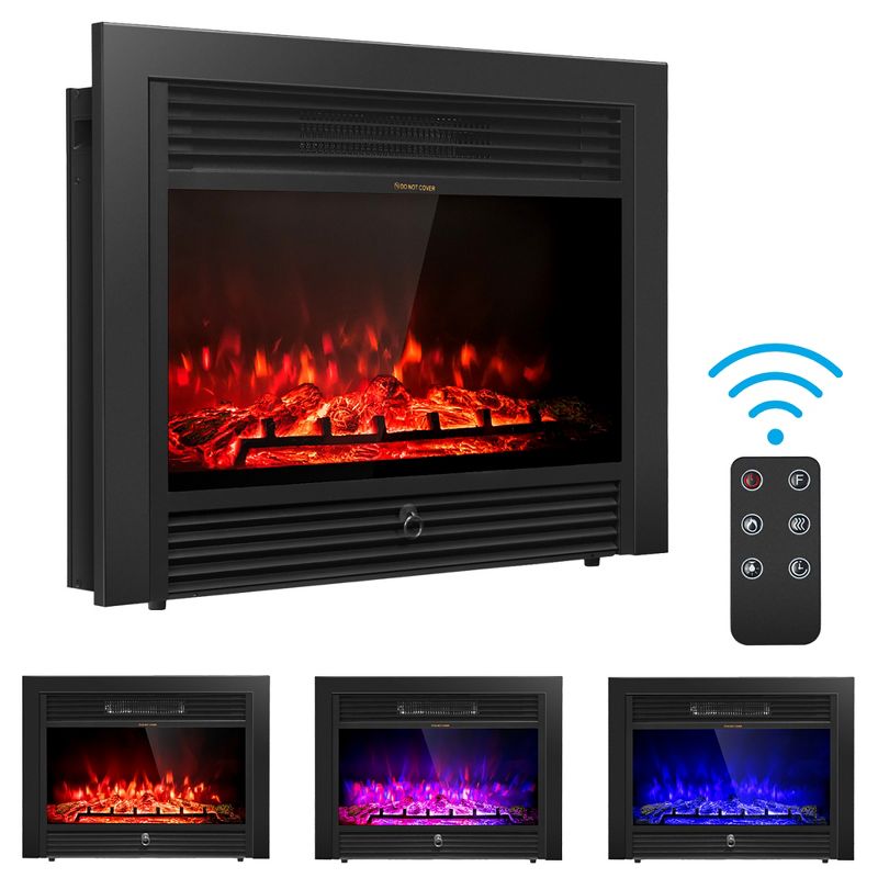 Costway 28.5" Fireplace Electric Embedded Insert Heater Glass Log Flame Remote, 1 of 11