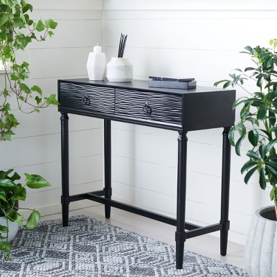 Aliyah Black Wood Console Table with Storage Drawers
