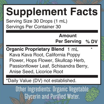 Organic Calming Kava Liquid Extract Herbal Blend, 1 fl oz