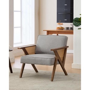 Linen Accent Chairs, Mid-Century Modern Armchair with Wood Legs - 1 of 4