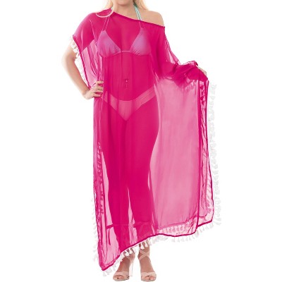 LA LEELA Women's House Daily Routine Evening Wear Loungewear Sheer Solid Casual Cover Up Relaxed Caftan Maxi Dresses for Women XL-XXL Pink, Solid