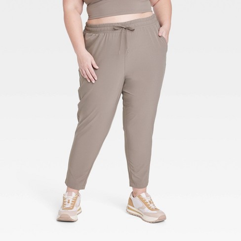 Women's Stretch Woven High-Rise Taper Pants - All In Motion™ Taupe 1X