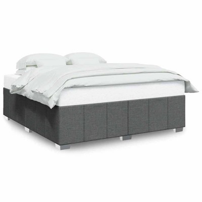 vidaXL Upholstered Bed Frame - King Size - Fabric - Slat Mattress Base - Dark Gray - Engineered Wood and Pine