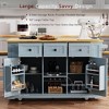 53inch Large Kitchen Island with 2 Bar Stools, Power Outlet,Kitchen Storage Cart on 5 Wheels with Drop Leaf,5 Open Side Racks,3 Drawers Grey Blue - 2 of 4