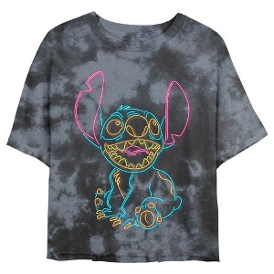 Junior's Women Lilo & Stitch Bright Neon Outline Crop T-Shirt - 1 of 4