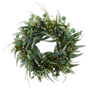 Nearly Natural 24-in Eucalyptus and Mixed Greens Artificial Wreath - 1 of 1