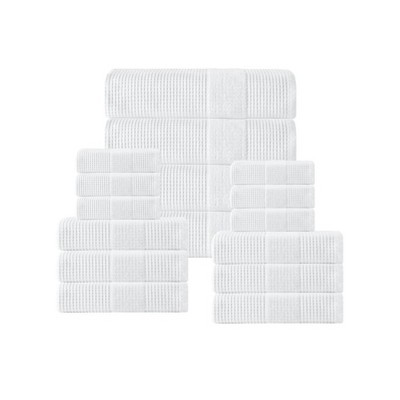 16pc Ria Turkish Cotton Bath Towel Set White - Enchante Home
