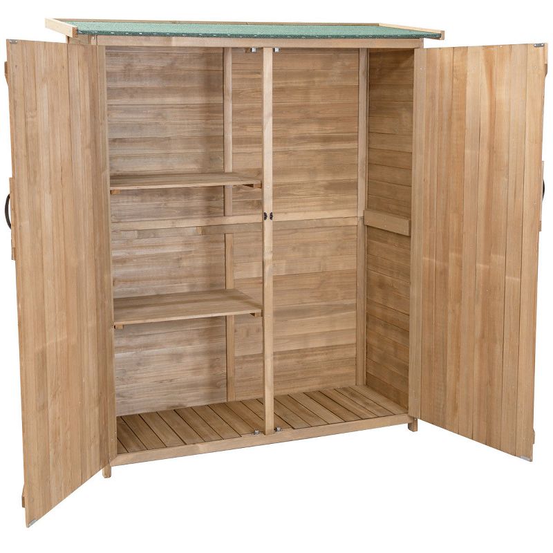 Costway Garden Outdoor Wooden Storage Shed Cabinet Double Doors Fir Wood Lockers, 3 of 8