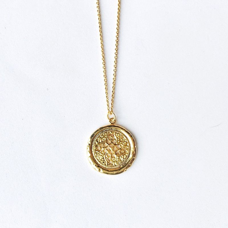 sanctuaire Round Rosette Medallion Coin Necklace Gold, 1 of 4