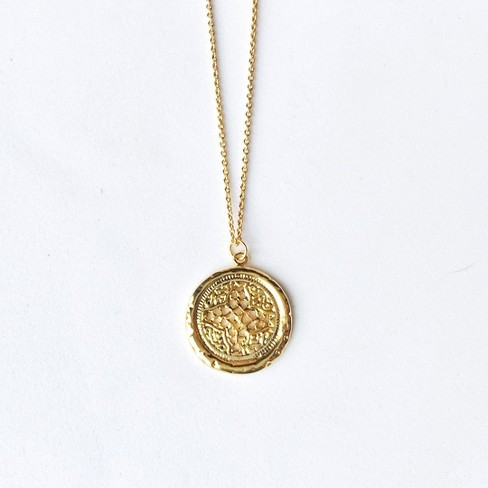 sanctuaire Round Rosette Medallion Coin Necklace Gold