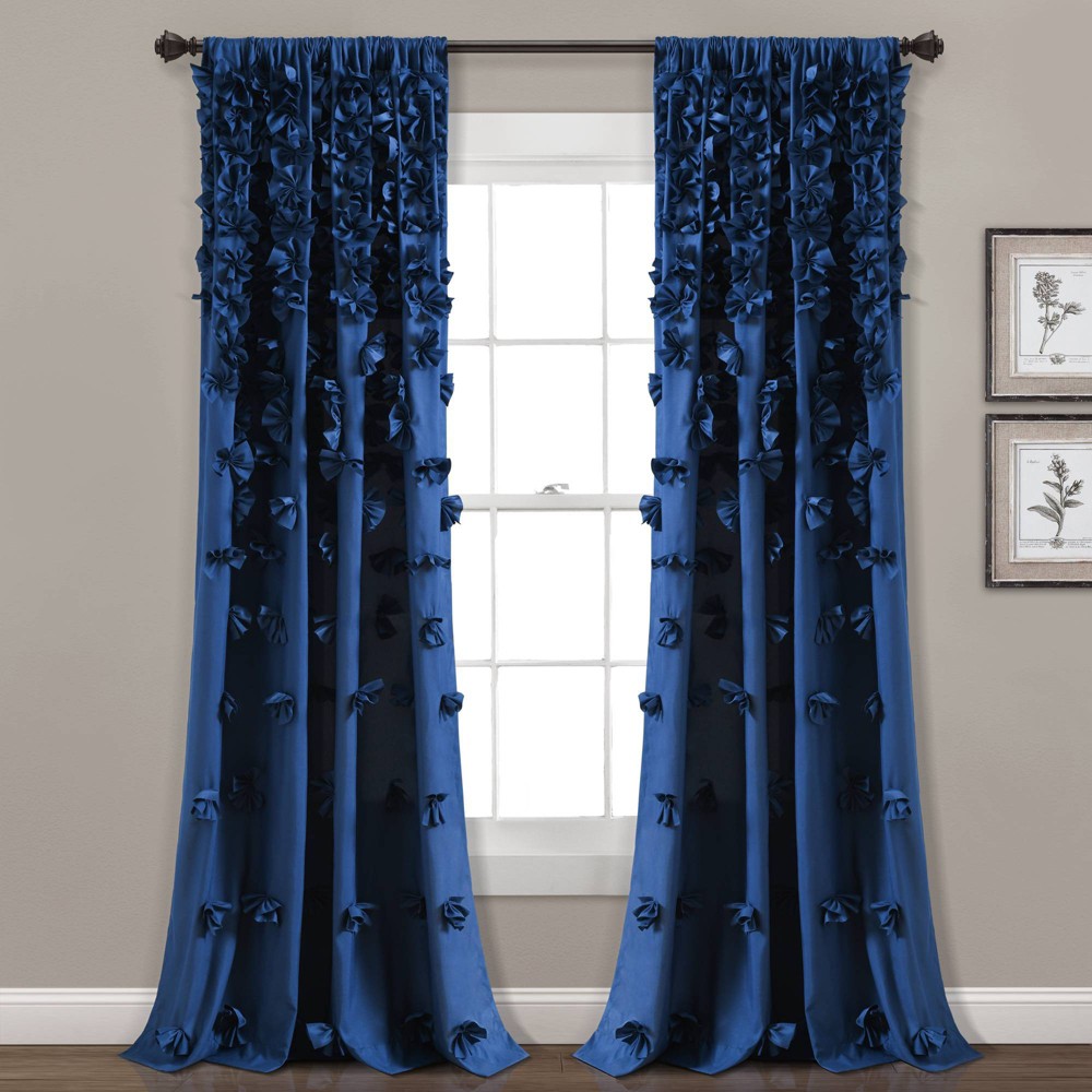 Photos - Curtains & Drapes 84"x54" Riley Window Curtain Panels Navy Blue - Lush Décor