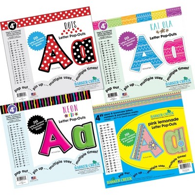 4pk 255ea 4" Letter Pop-Out Set Curated Collection - Barker Creek: Multi-Color Bulletin Board Cutouts, 1020 Pieces