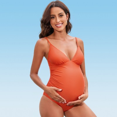 Women's Maternity Spaghetti Straps Ruched One Piece Swimsuit -  Cupshe-XL-Orange