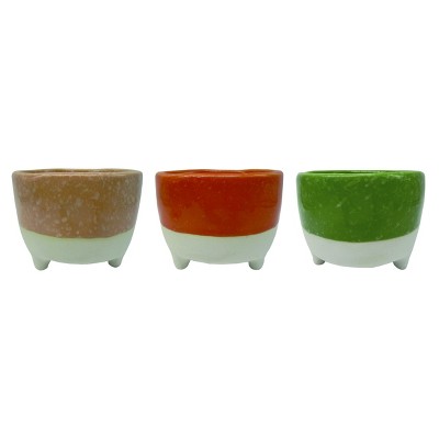 Transpac Stoneware Two-Tone Planter Set of 3 Spring Home Decorations