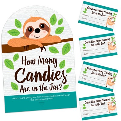 Big Dot of Happiness Let’s Hang - Sloth - How Many Candies Baby Shower or Birthday Party Game - 1 Stand and 40 Cards - Candy Guessing Game