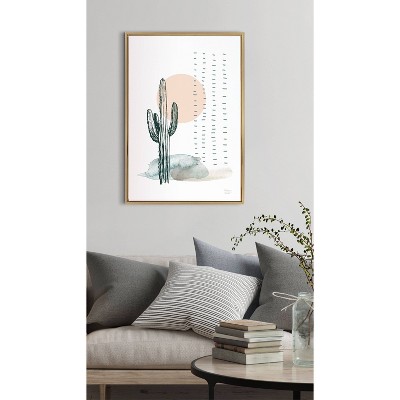 Desert Cactus Gold Framed Canvas Wall Art, 36" x 27"