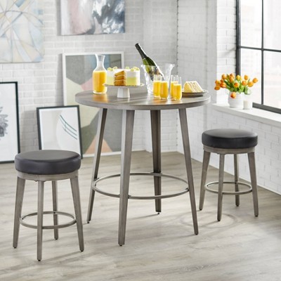 Black and Weathered Grey Metal Swivel Backless Barstools with Leather Seats