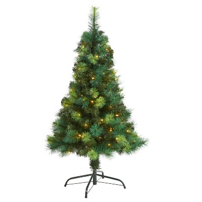 4ft. Assorted Green Pine Artificial Christmas Tree with 70 LED Lights – Compact Festive Holiday X-Mas Tree