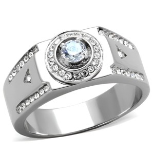Slickblue Stylish Men’s Polished Stainless Steel Ring with 4mm CZ Center Stone, Angular Band Design, Sizes 8-13 - 1 of 4