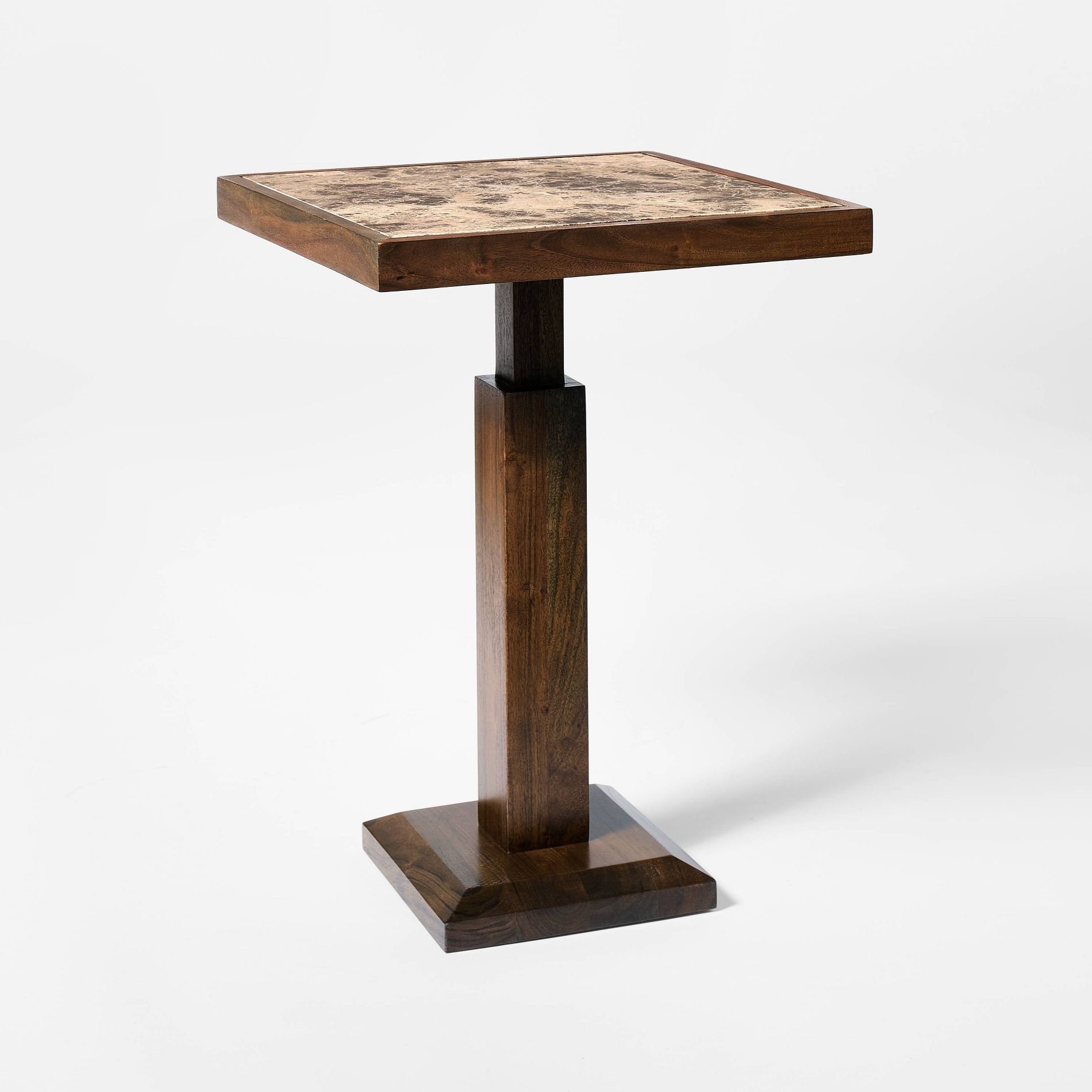 Dark Brown Marble and Wood Side Table Dark Walnut Dark Brown