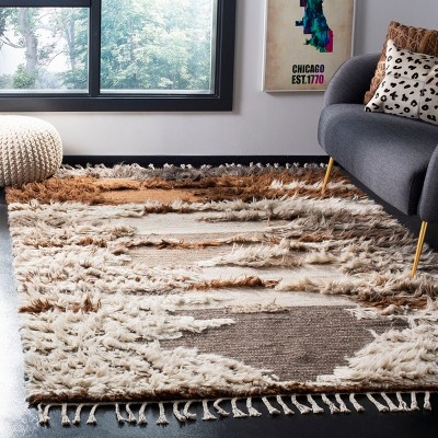 Hand-Knotted Gray and Brown Wool Rectangular Rug with Textured Accent