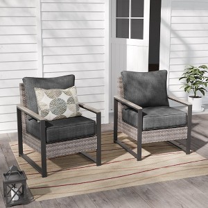 Sonkuki 2 Piece Wicker Patio Chairs Set, All-Weather PE Rattan Wicker Chair Patio Conversation Couch with Cushion - 1 of 4