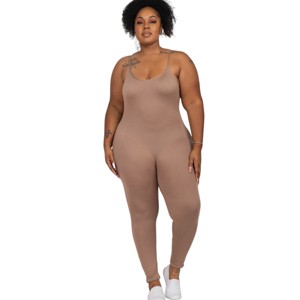 Slickblue Plus Size Solid Bodycon Cami Jumpsuit in Taupe Grey - Soft Stretch Jersey, Size 1XL-3XL - 1 of 4
