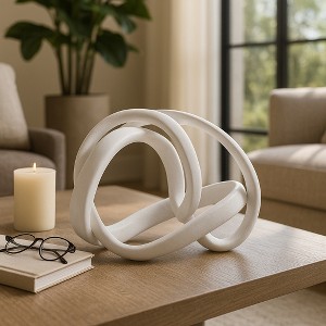 Modern Knot Statue Decorative Object for Home Decor - Sculpture Ornament for Coffee Table, Shelf, and Living Room Decor - 12", White - 1 of 4