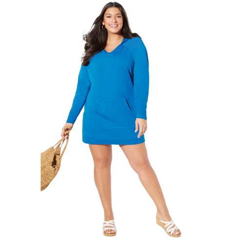 Swimsuits For All Women's Plus Size French Terry Lightweight Cover Up Tunic  - 14/16, Blue : Target