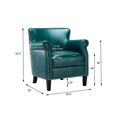 Teal Leather Accent Chair with Wood Frame