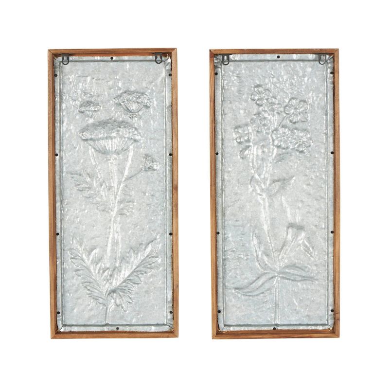 Olivia &#38; May Set of 2 Wood Floral Textured Wall Decors with White Painted Accents Cream, 5 of 6