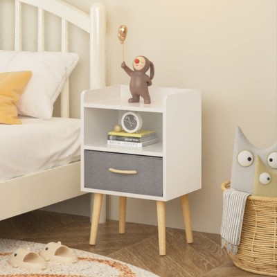 2-Tier Storage Nightstand with Fabric Drawer,Wood Side Table with Storage Cabinet and Shelf,End Table for Living Room Bedroom-Cuddlewood
