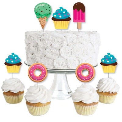 Big Dot of Happiness Sweet Shoppe - Dessert Cupcake Toppers - Candy and Bakery Birthday Party or Baby Shower Clear Treat Picks - Set of 24