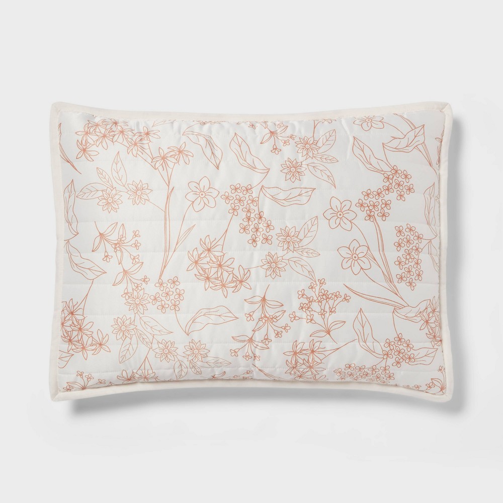 Photos - Bed Linen Standard Satin Quilt Sham Copper Floral - Room Essentials™