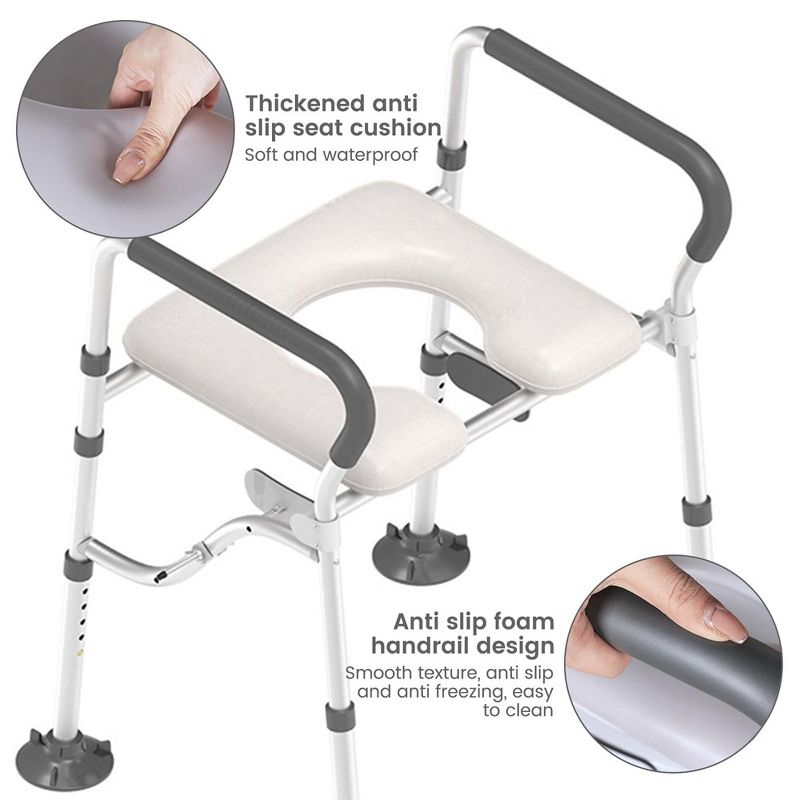 Raised Toilet Seat, Height Adjustable Toilet Safety Chair for Handicapped, Supports Up to 300lbs, Toilet Riser with Anti-Slip Handles, 3 of 7
