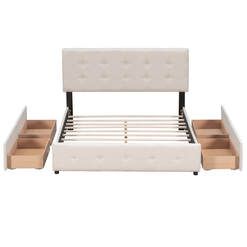 Upholstered Queen Size Platform Bed with Classic Headboard and 4 Drawers-ModernLuxe, 4 of 12