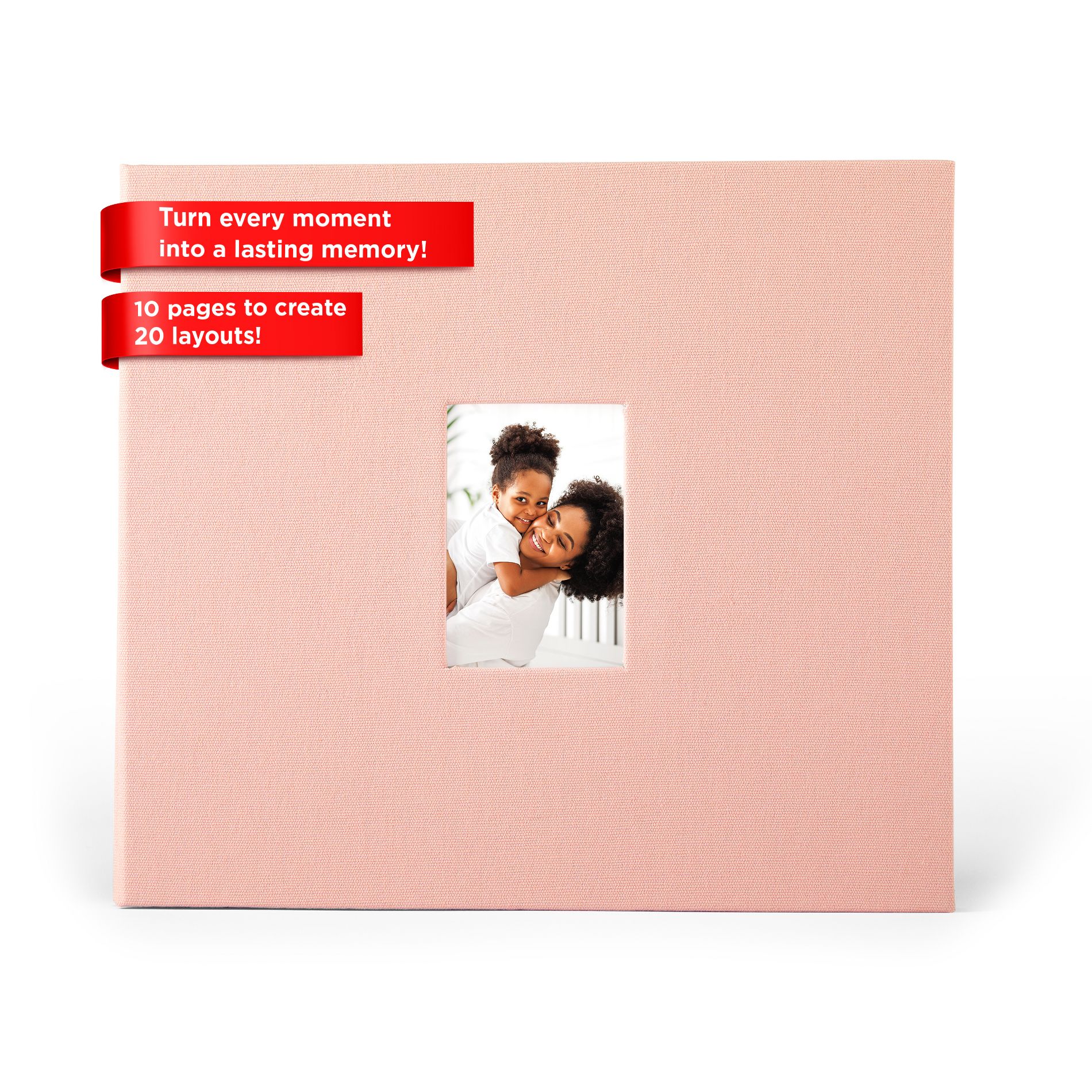 Zink 8x8 Cloth Covered Scrapbook Photo Album with Front Window for Photos and Memories (Pink)